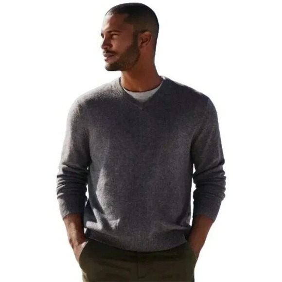 Lands' End 100% Cashmere Sweater Gray V-Neck Long Sleeve Pullover Size Large - Picture 1 of 11